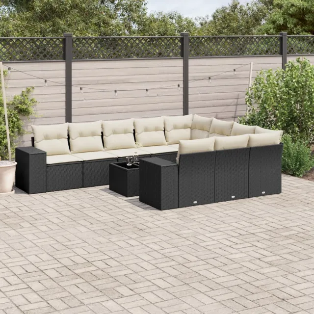 vidaXL 11-delige Loungeset met kussens poly rattan zwart, foto 2