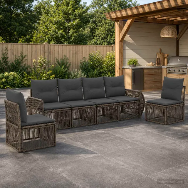 vidaXL Tuinbankenset 6 st 6-zits Grijs en Donkergrijs poly rattan