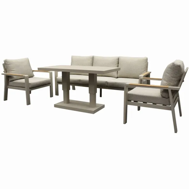 AVH-Collectie Lola stoel bank dining loungeset 4 delig verstelbare tafel latte zand Zand / Latte / Linen