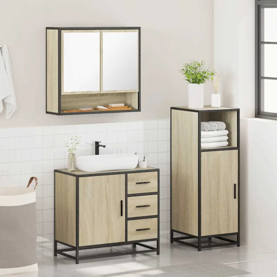 vidaXL 3-delige Badkamermeubelset bewerkt hout sonoma eikenkleurig, foto 4