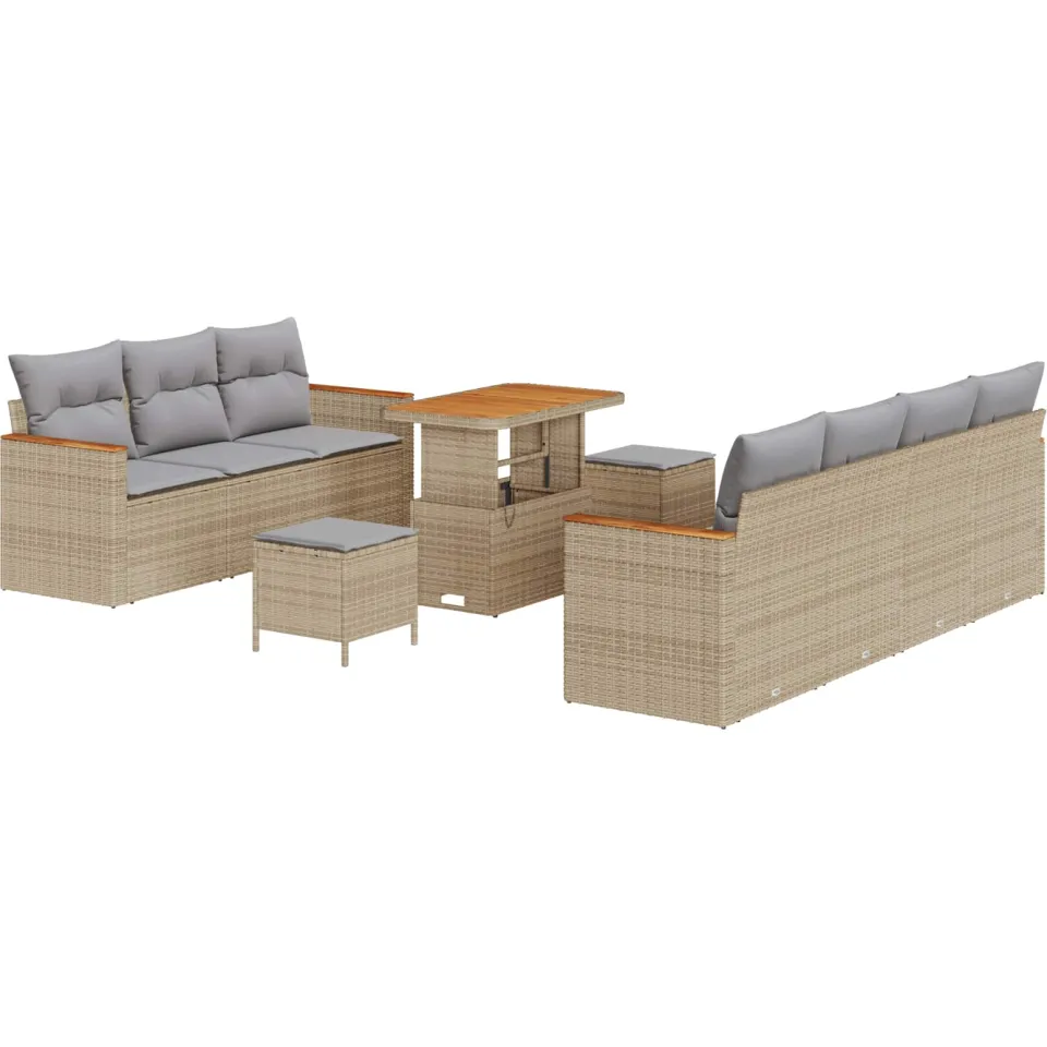 vidaXL Tuinbankenset 10 st Beige poly rattan