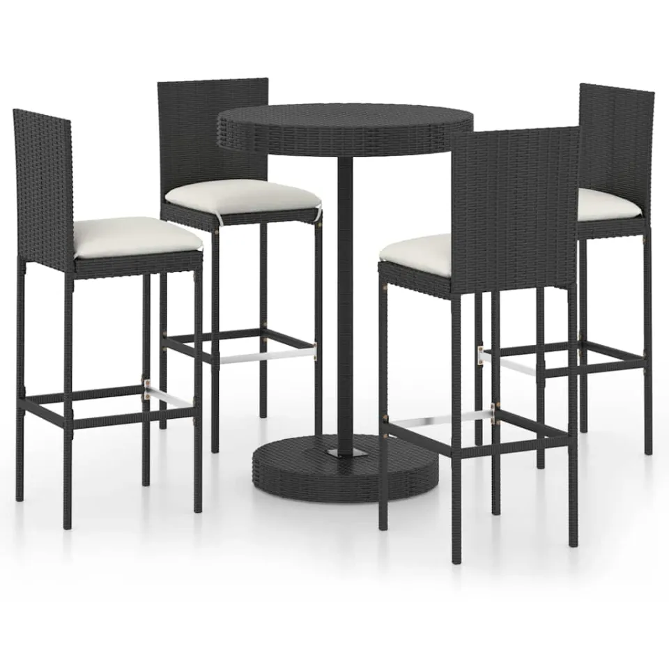 vidaXL 5-delige Tuinbarset met kussens poly rattan zwart