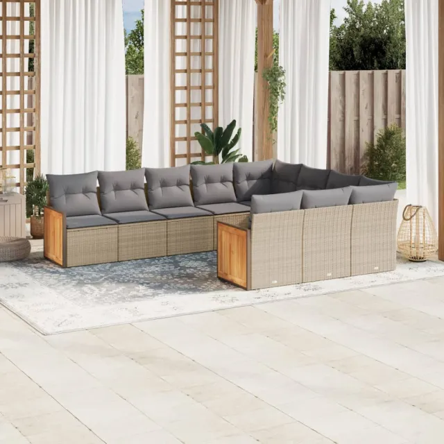 vidaXL 10-delige Loungeset met kussens poly rattan beige, foto 2