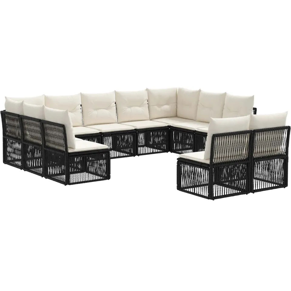 vidaXL Tuinbankenset 11 st 11-zits Zwart poly rattan, foto 3