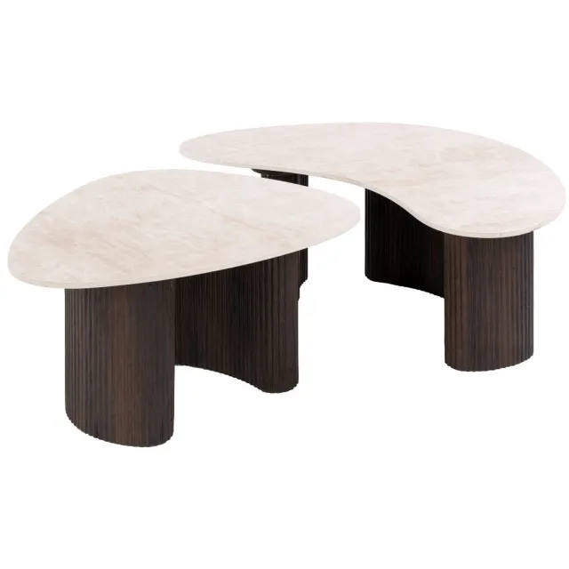 Fraaai Santana salontafel organisch set van 2 - 3D keramiek Taj Mahal Ecru