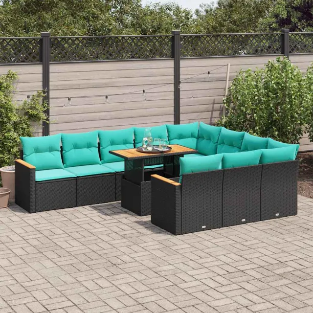 vidaXL 11-delige Loungeset met kussens poly rattan zwart, foto 2