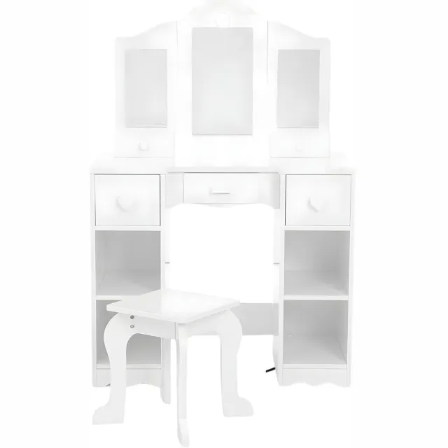 Happiq Kinderkaptafel met Spiegel & Stoel - Meisjes Make-up Tafel - Wit White