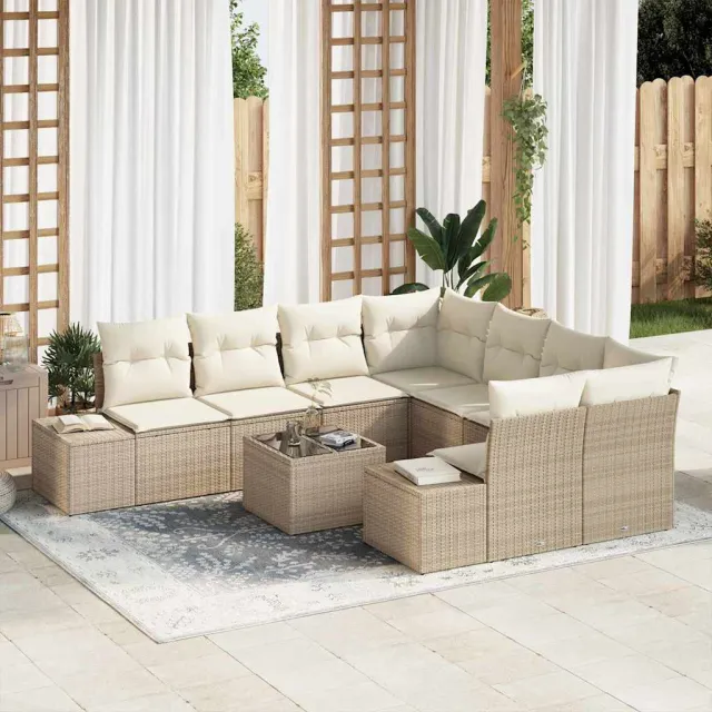 vidaXL Tuin Sofa Set 9 st Beige en Crème poly rattan, foto 2