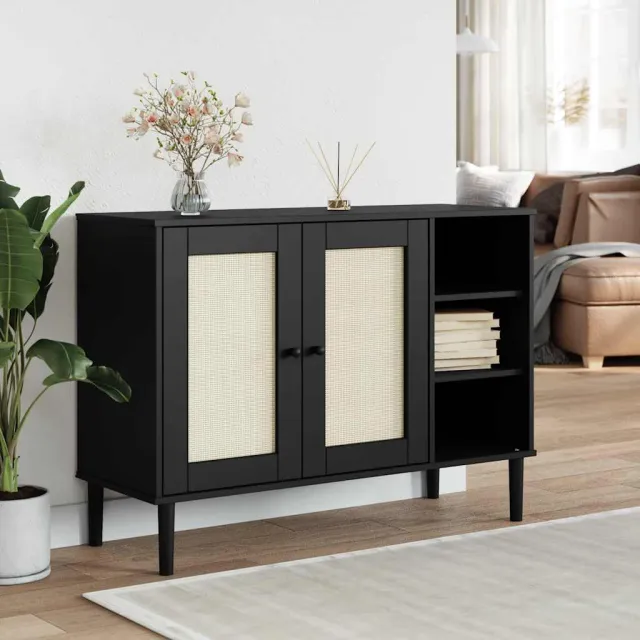 vidaXL Dressoir SENJA 112x40x80 cm rattan massief grenenhout zwart