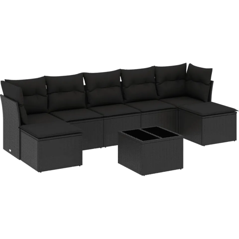 vidaXL 8-delige Loungeset met kussens poly rattan zwart
