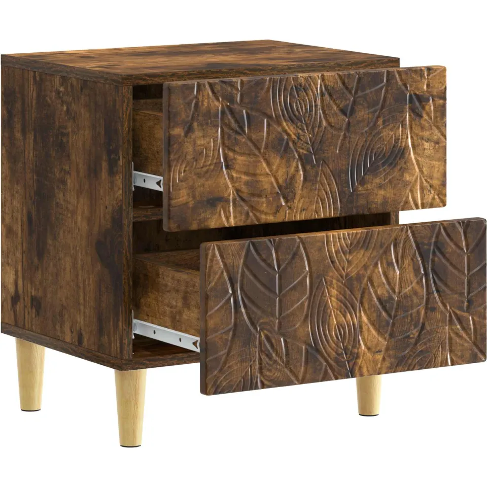 vidaXL Nachtkastje Gerookt eiken 43 x 34,5 x 48 cm Bewerkt hout Bruin