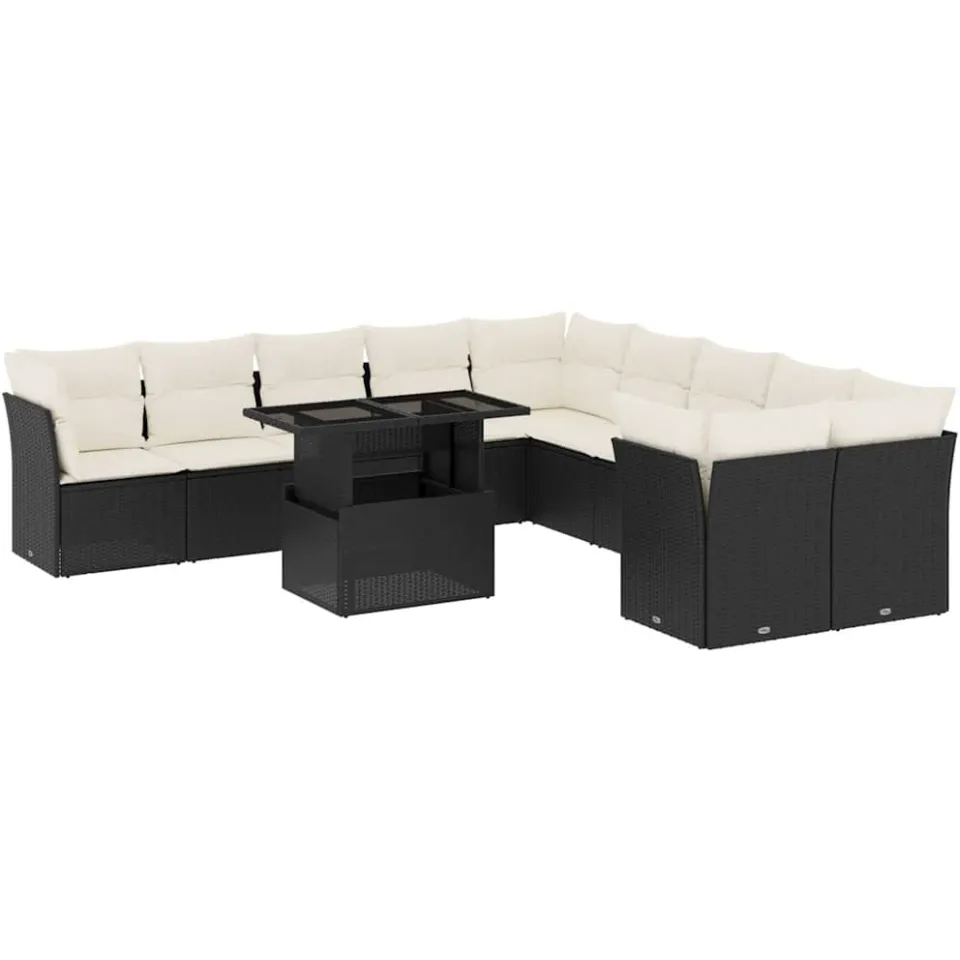 vidaXL 11-delige Loungeset met kussens poly rattan zwart
