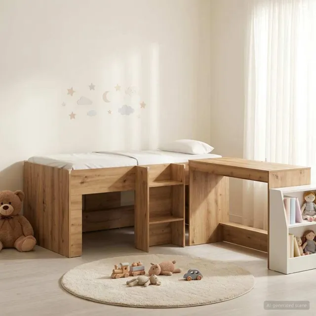 vidaXL Hoge Bed Frame met Bureau voor Kinderen 2 st Artisanaal eiken Bruin