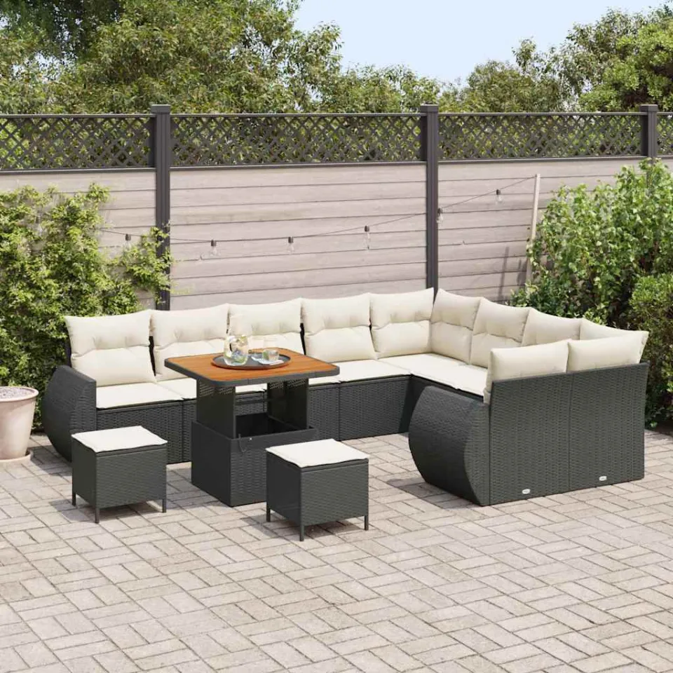 vidaXL Tuinbankenset 12 st Zwart poly rattan, foto 3