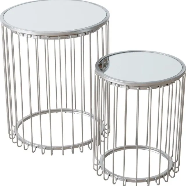 Dulaire Bijzettafel Zilver Rond set van 2