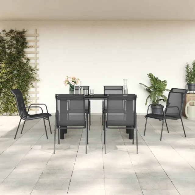 vidaXL 7-delige Tuinset textileen en staal zwart, foto 2