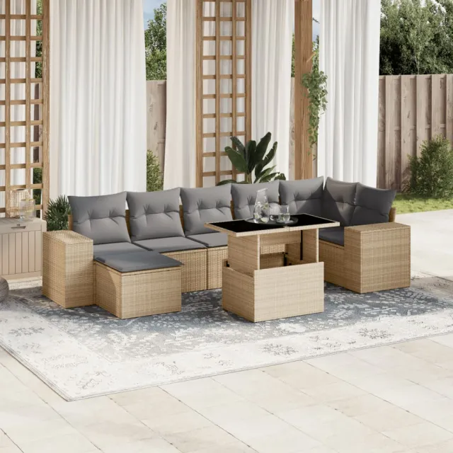 vidaXL 8-delige Loungeset met kussens poly rattan beige, foto 2