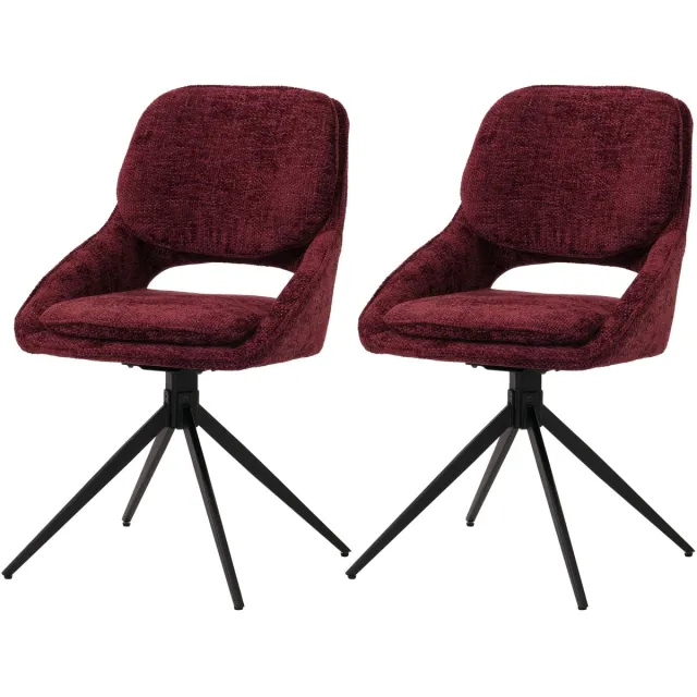 MCW Set van 2 eetkamerstoelen MCW-N73, keukenstoel, draaibaar met Auto-Return, stof/textiel chenille (490 g/m²) ~ bordeaux