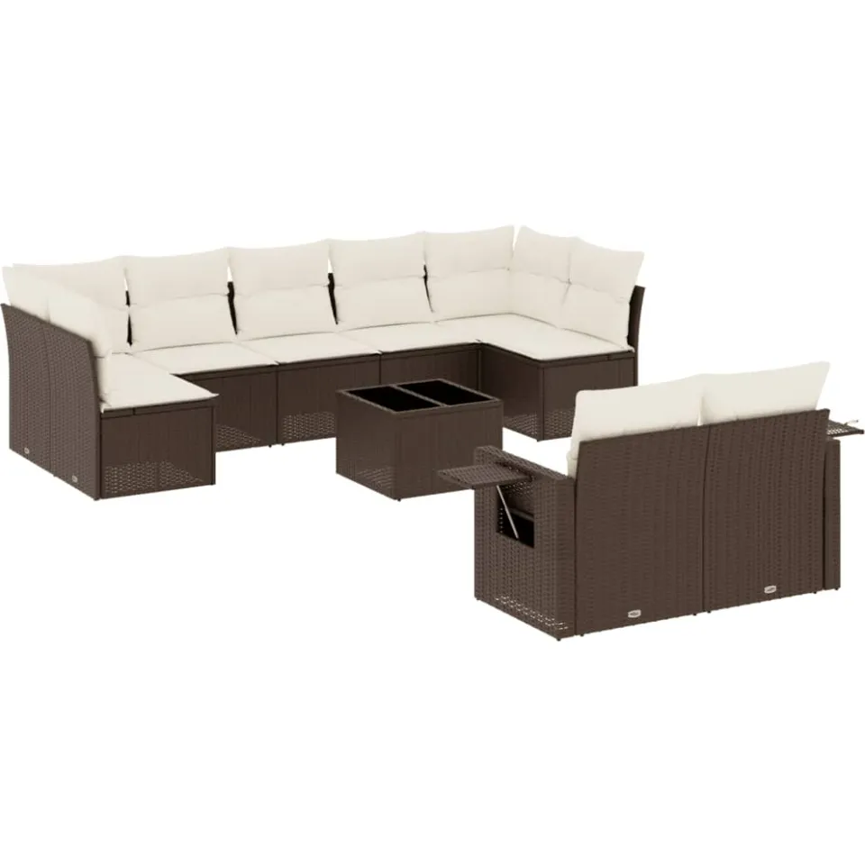 vidaXL 10-delige Loungeset met kussens poly rattan bruin, foto 3
