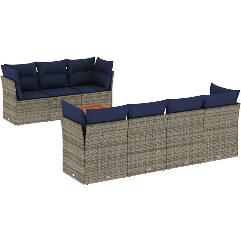vidaXL 8-delige Loungeset met kussens poly rattan grijs, foto 3
