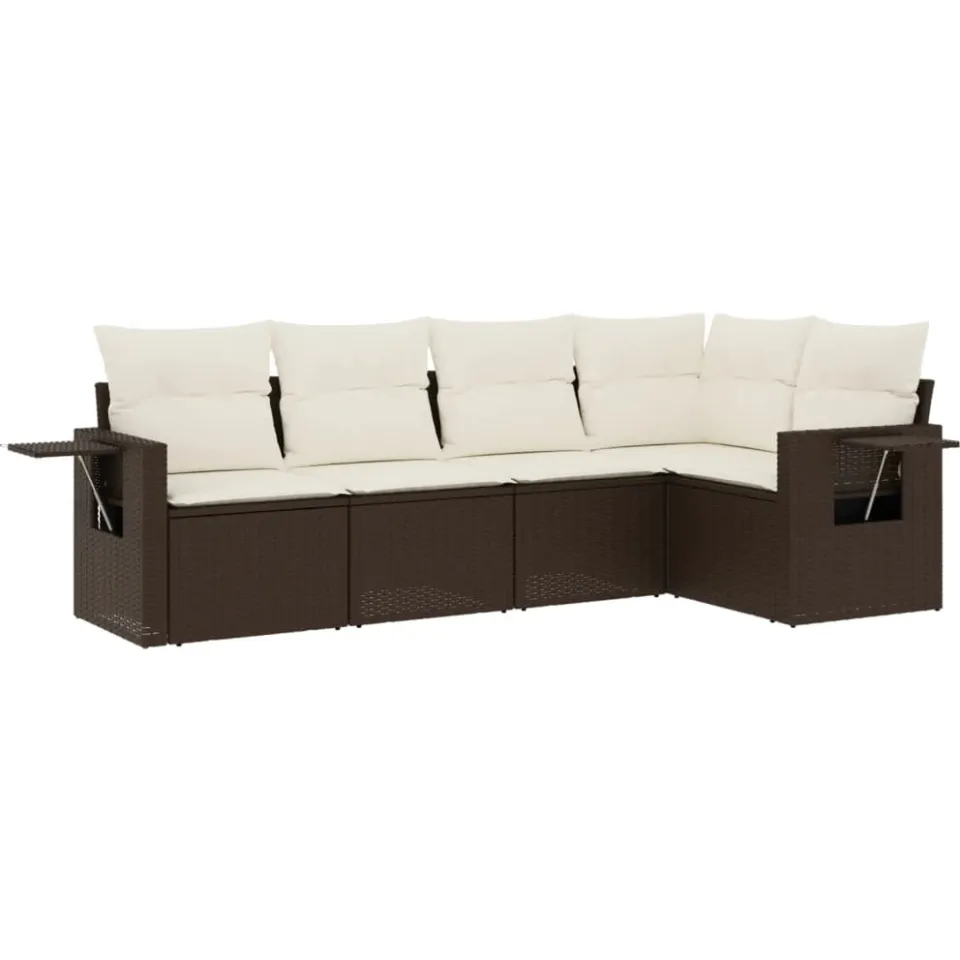 vidaXL 5-delige Loungeset met kussens poly rattan bruin, foto 3
