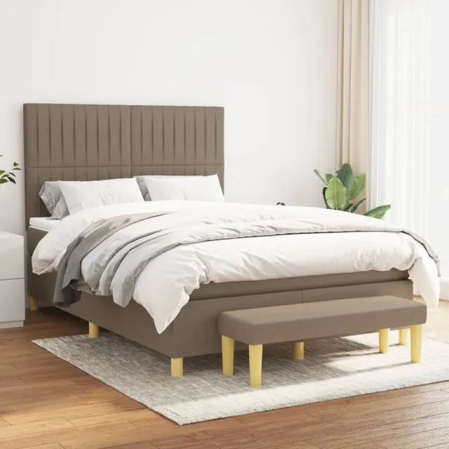 vidaXL Boxspring met matras stof taupe 140x200 cm