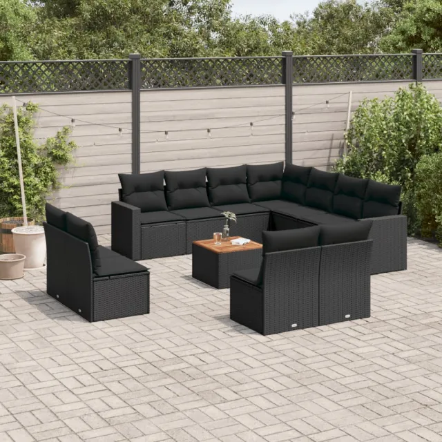 vidaXL 12-delige Loungeset met kussens poly rattan zwart, foto 2