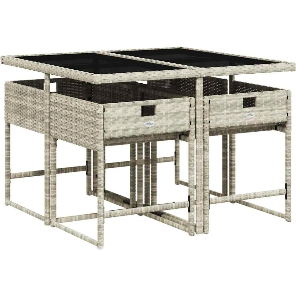 vidaXL 5-delige Tuinset met kussens poly rattan lichtgrijs