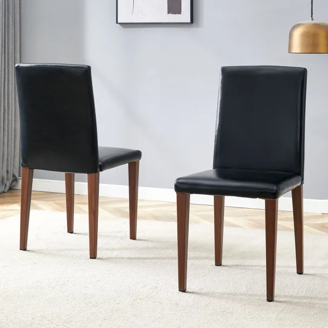 CHICFURN Eetkamerstoel - Set van 2 - Metalen poten - Zwart walnootlook