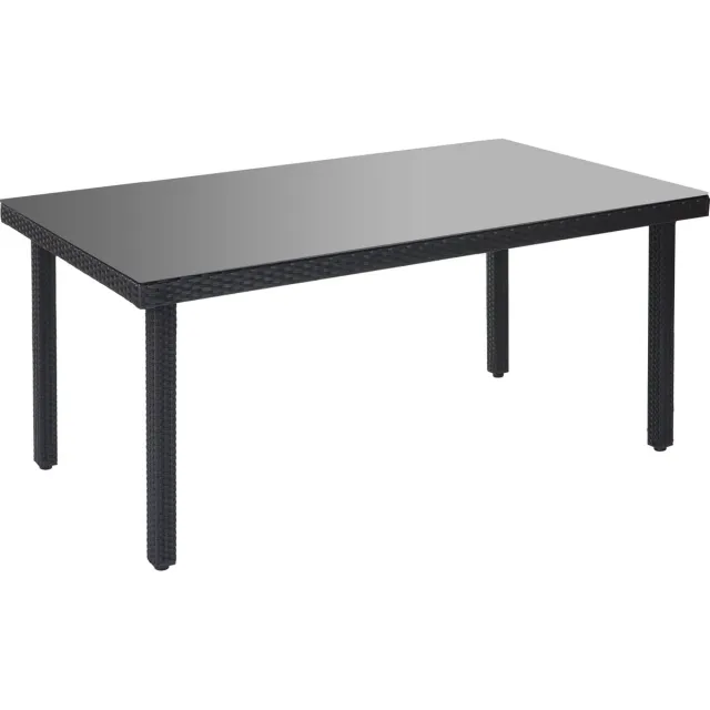 MCW Poly-rattan tuintafel Cava, eettafel met glazen blad, 160x90x74cm ~ antraciet