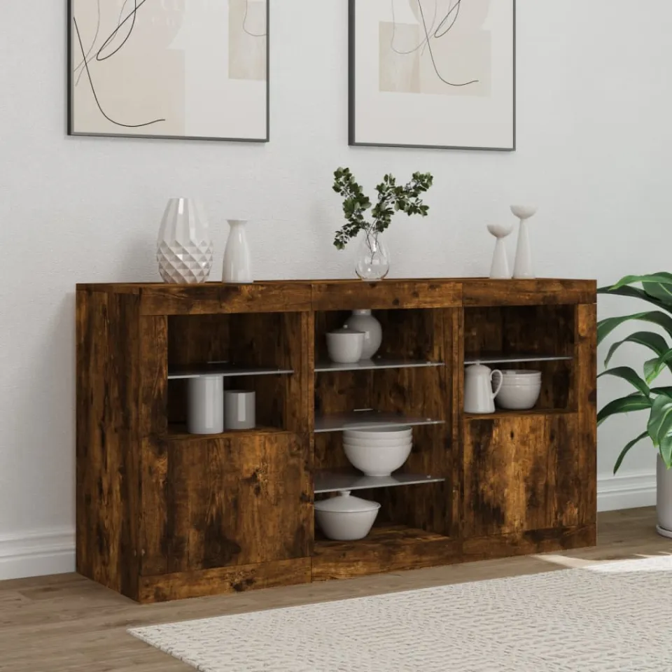 vidaXL Dressoir met LED-verlichting 123x37x67 cm gerookt eikenkleurig, foto 2