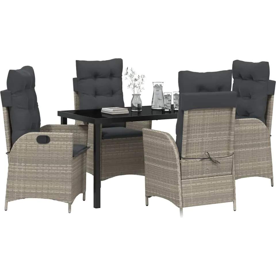 vidaXL Tuin eettafelset 5 st Lichtgrijs poly rattan