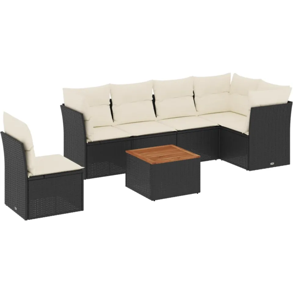 vidaXL 7-delige Loungeset met kussens poly rattan zwart