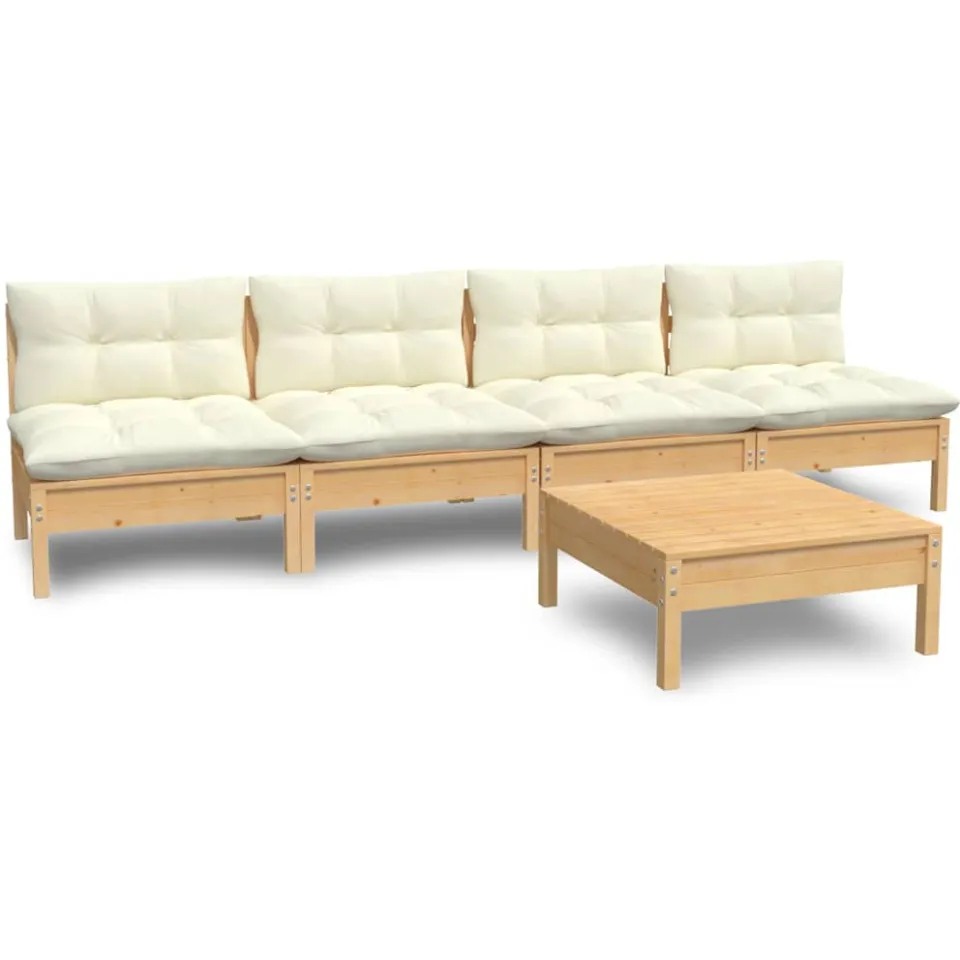vidaXL 5-delige Loungeset met crèmekleurige kussens grenenhout, foto 3