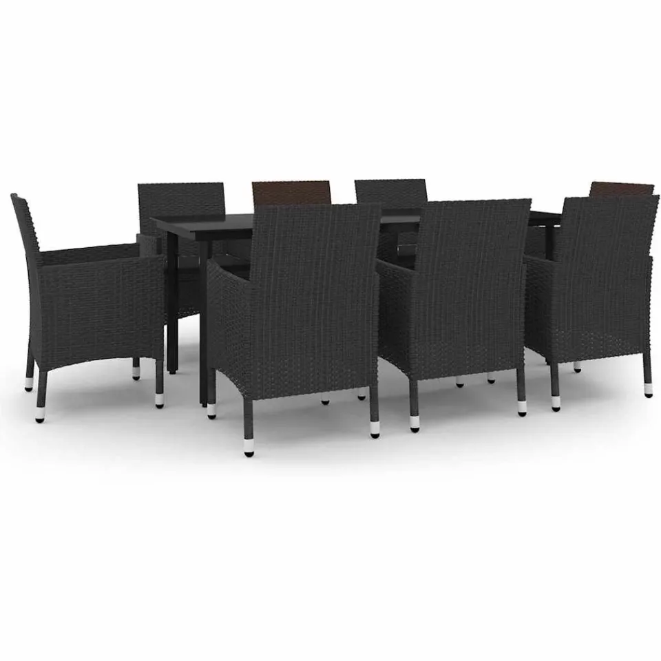 vidaXL 9-delige Tuinset met kussens poly rattan en glas zwart, foto 3