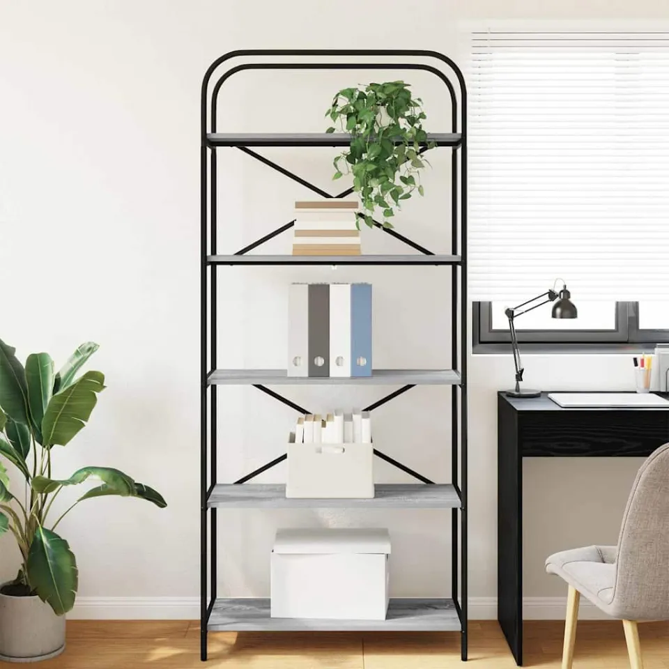 vidaXL Boekenkast 5-laags 80 x 30 x 183 cm Bewerkt hout Grijs Sonoma, foto 4