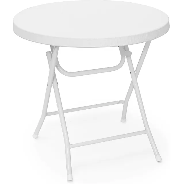 Relaxdays Tuintafel- 74 x 80 x 80 cm - inklapbaar - kunststof - metaal - rond - wit