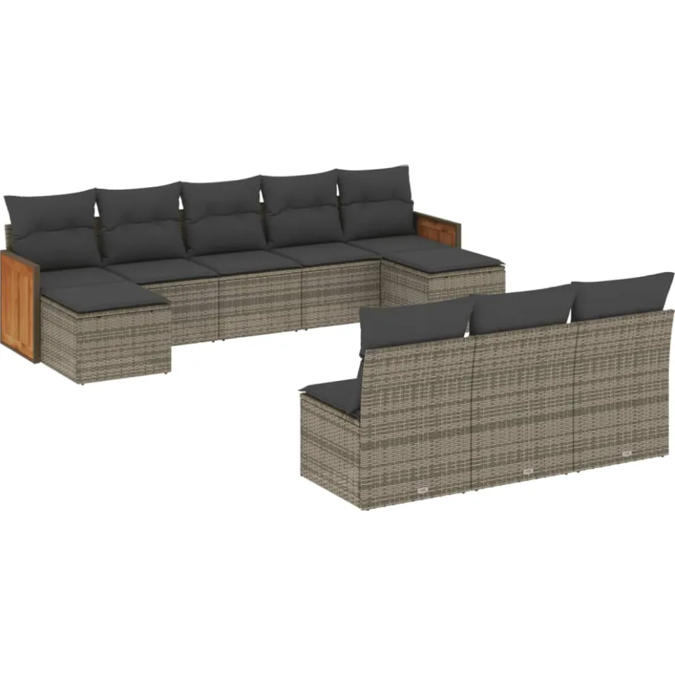 vidaXL 10-delige Loungeset met kussens poly rattan grijs, foto 3