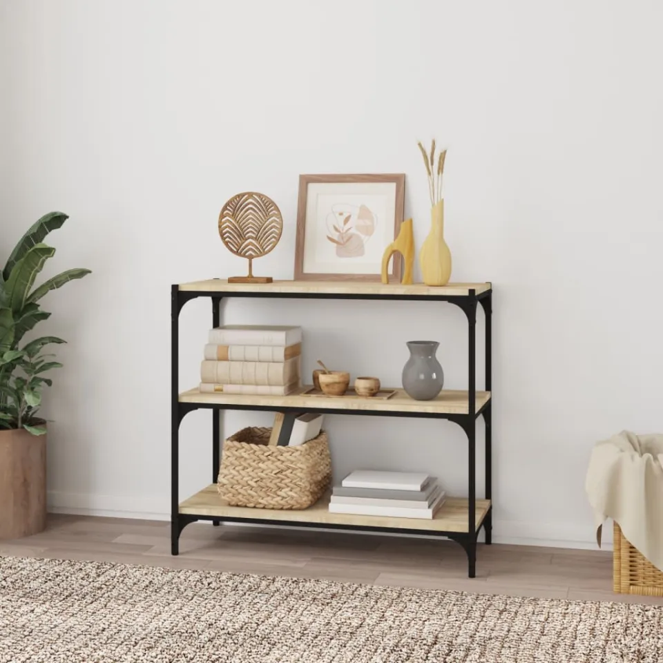 vidaXL Boekenkast 80x33x70,5 cm hout en staal sonoma eikenkleur, foto 3