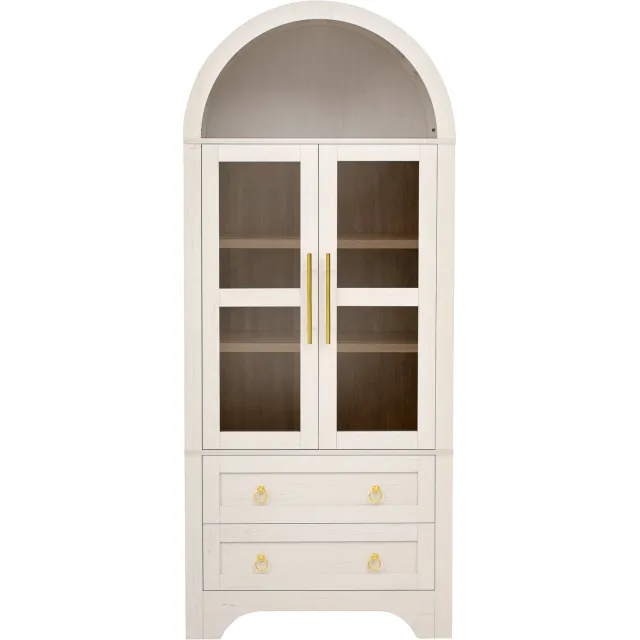 MUVANO Witte buffetkast met glazen deuren - Verstelbare legplanken en twee lades - MDF en spaanplaat - 180 cm hoog - Voor keuken en eetkamer
