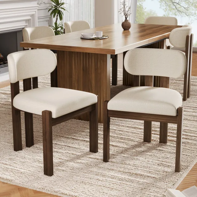 STILVORA Eetkamerstoelen 54 x 54 x 79 cm - Set van 2 - Zachte Bouclé Bekleding - Voor Eetkamer, Woonkamer en Café - Hout - Walnootkleur en Beige Walnootkleurig frame, lichtbeige bekleding