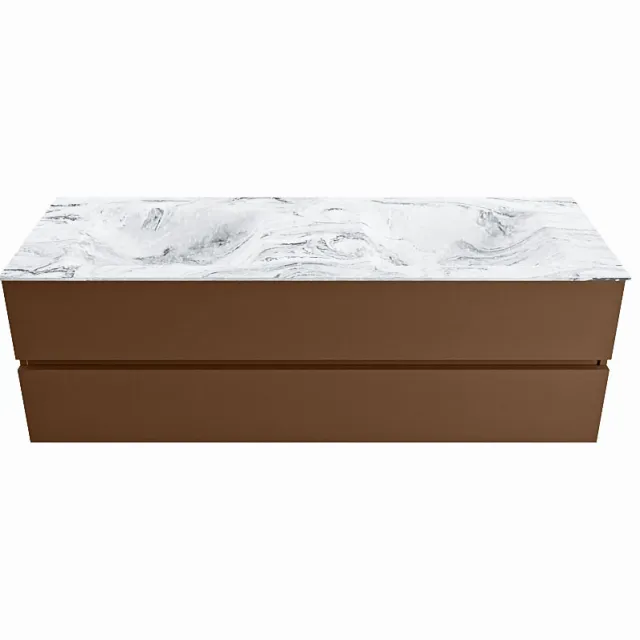 Mondiaz VICA-DLUX 150cm badmeubel onderkast Rust 2 lades. Inbouw wastafel CLOUD dubbel zonder kraangat, kleur Glace.