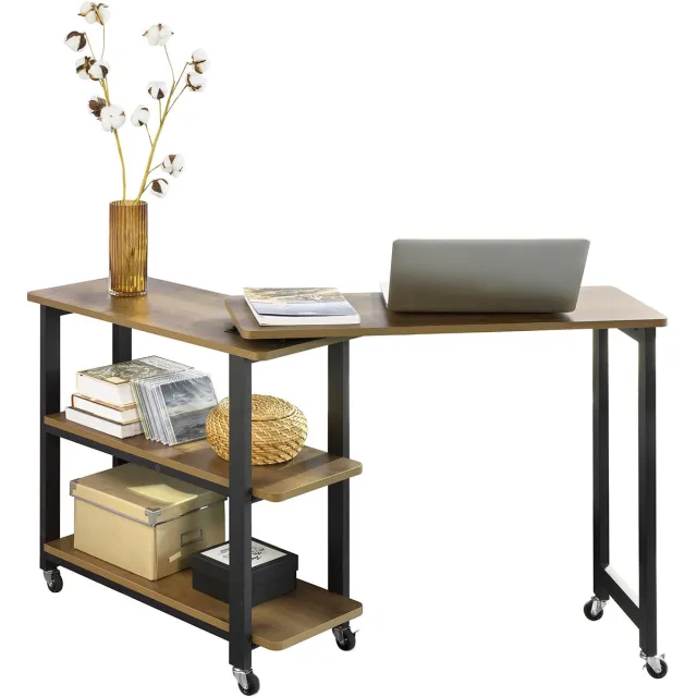 SoBuy FWT83-PF Bijzettafel - Wood Composite Woonkamertafel met Wiel & Planken Bruin