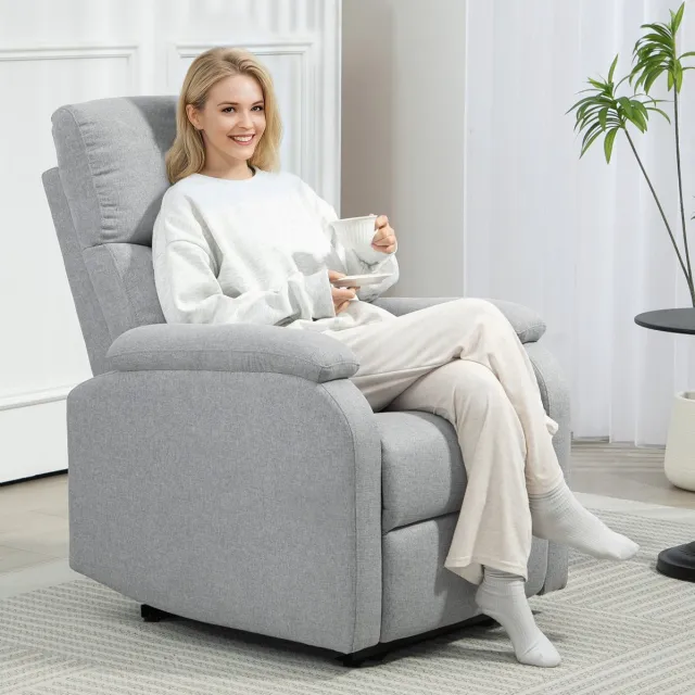 FloraGrace Relaxfauteuil 69 x 91,5 x 103 Cm - Handmatig Verstelbare Rugleuning En Voetsteun - Voor Woonkamer - Stof - Grijs
