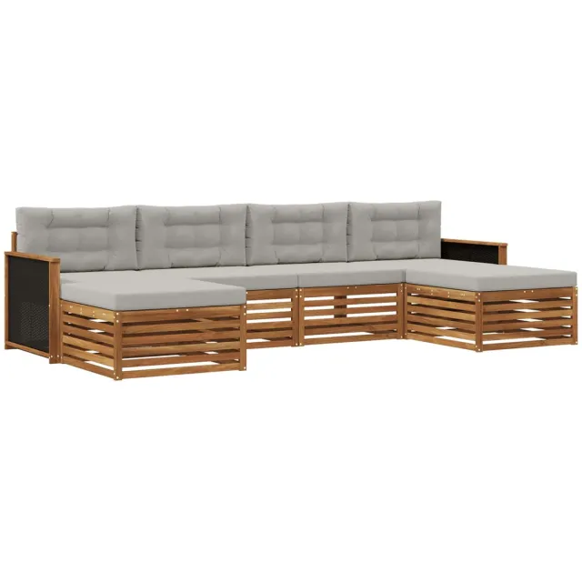 vidaXL Buiten - bank - set - 6 - st - 4-zits - Naturel - en - lichtgrijs Naturel en lichtgrijs