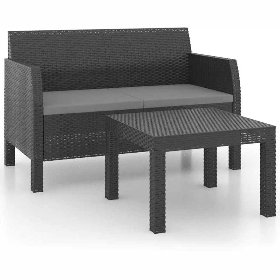 vidaXL 2-delige Loungeset met kussens PP rattan antracietkleurig, foto 3