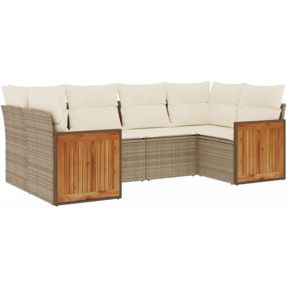 vidaXL 6-delige Loungeset met kussens poly rattan beige, foto 3