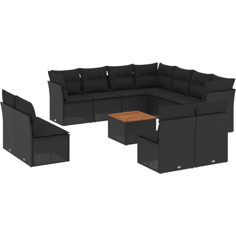 vidaXL 12-delige Loungeset met kussens poly rattan zwart