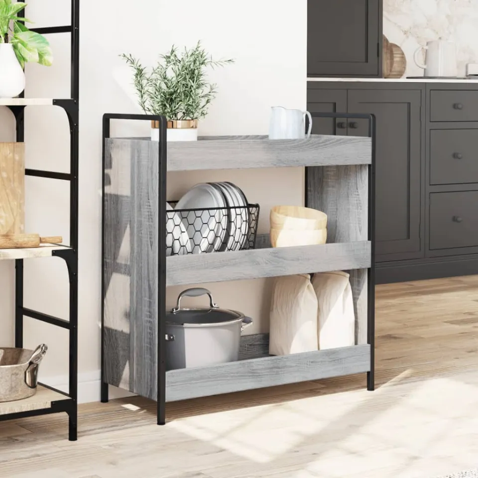 vidaXL Keukentrolley 70x30x82 cm bewerkt hout grijs sonoma eikenkleur, foto 3