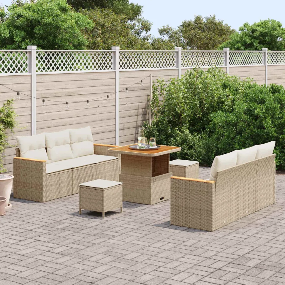 vidaXL Tuinbankenset 9 st Beige poly rattan, foto 3